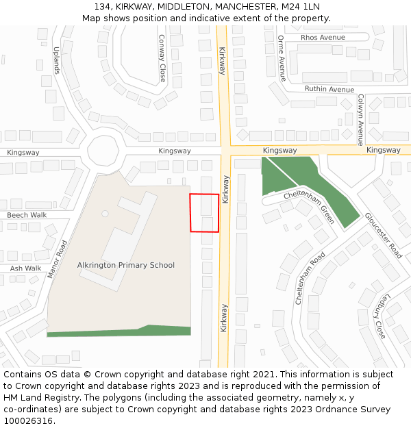 134, KIRKWAY, MIDDLETON, MANCHESTER, M24 1LN: Location map and indicative extent of plot