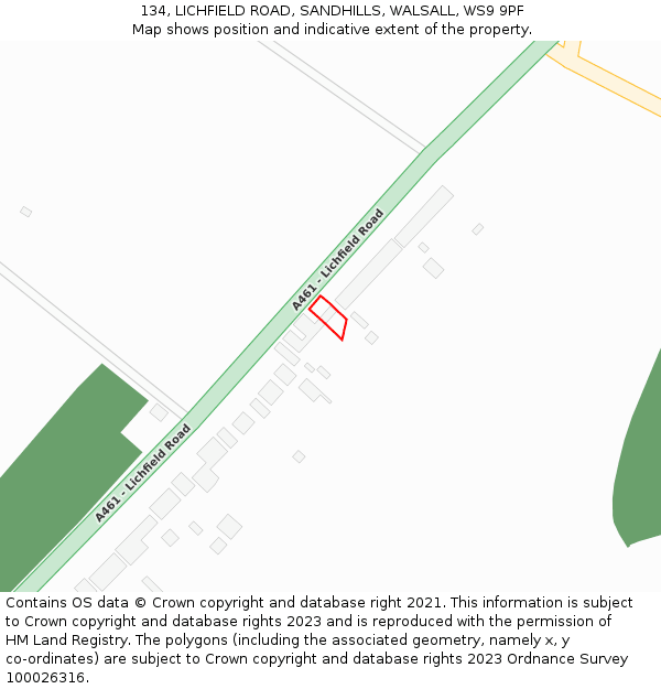 134, LICHFIELD ROAD, SANDHILLS, WALSALL, WS9 9PF: Location map and indicative extent of plot