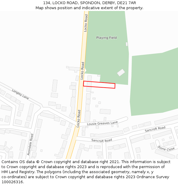 134, LOCKO ROAD, SPONDON, DERBY, DE21 7AR: Location map and indicative extent of plot