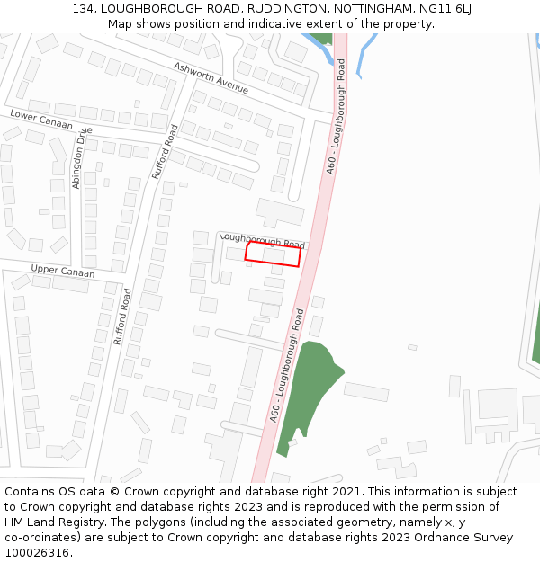 134, LOUGHBOROUGH ROAD, RUDDINGTON, NOTTINGHAM, NG11 6LJ: Location map and indicative extent of plot