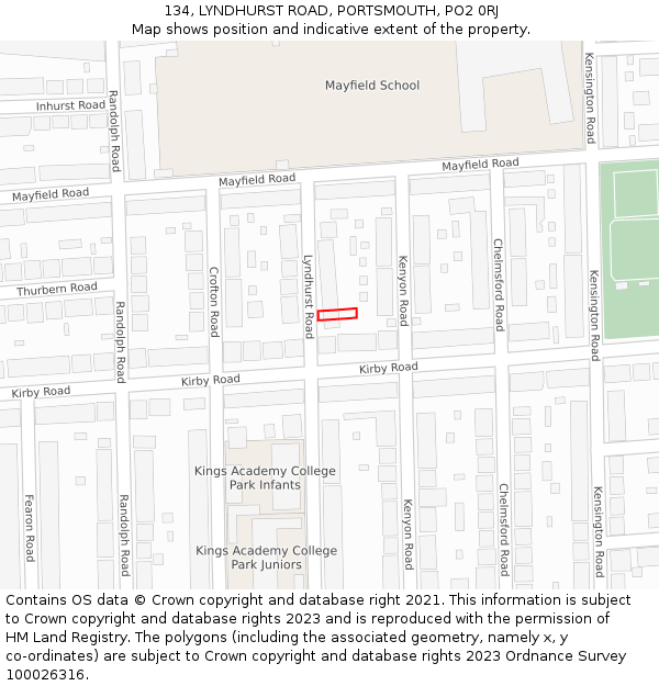 134, LYNDHURST ROAD, PORTSMOUTH, PO2 0RJ: Location map and indicative extent of plot