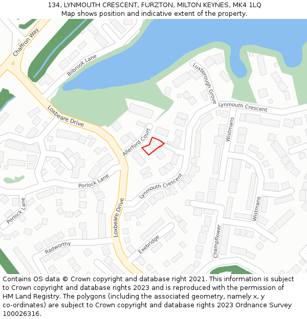 134, LYNMOUTH CRESCENT, FURZTON, MILTON KEYNES, MK4 1LQ: Location map and indicative extent of plot