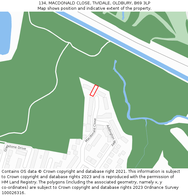 134, MACDONALD CLOSE, TIVIDALE, OLDBURY, B69 3LP: Location map and indicative extent of plot