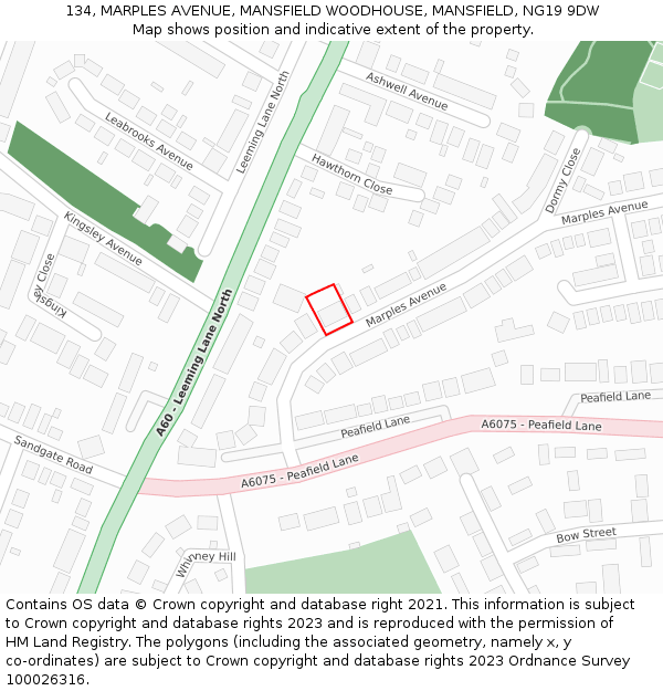 134, MARPLES AVENUE, MANSFIELD WOODHOUSE, MANSFIELD, NG19 9DW: Location map and indicative extent of plot