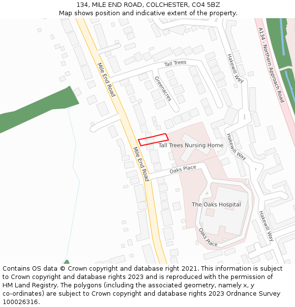 134, MILE END ROAD, COLCHESTER, CO4 5BZ: Location map and indicative extent of plot