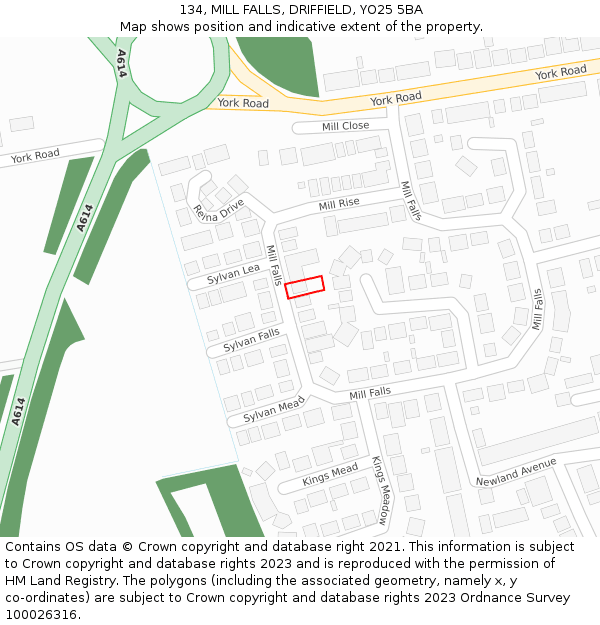 134, MILL FALLS, DRIFFIELD, YO25 5BA: Location map and indicative extent of plot