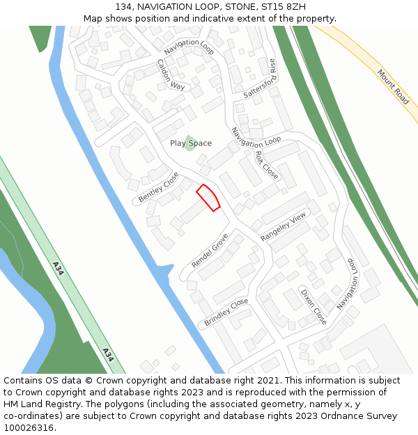 134, NAVIGATION LOOP, STONE, ST15 8ZH: Location map and indicative extent of plot