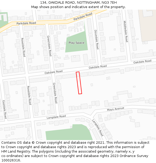 134, OAKDALE ROAD, NOTTINGHAM, NG3 7EH: Location map and indicative extent of plot