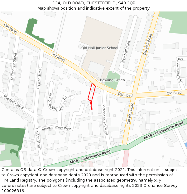 134, OLD ROAD, CHESTERFIELD, S40 3QP: Location map and indicative extent of plot