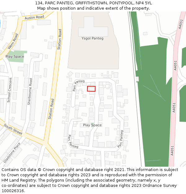 134, PARC PANTEG, GRIFFITHSTOWN, PONTYPOOL, NP4 5YL: Location map and indicative extent of plot