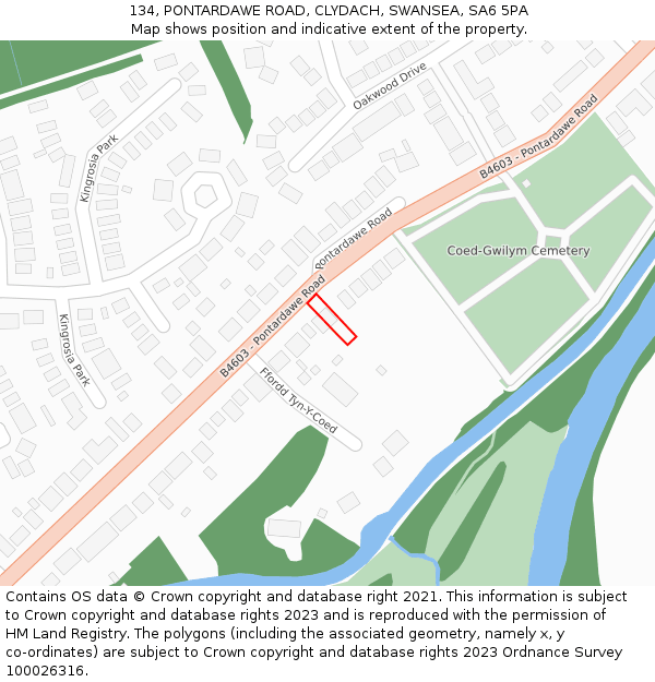 134, PONTARDAWE ROAD, CLYDACH, SWANSEA, SA6 5PA: Location map and indicative extent of plot