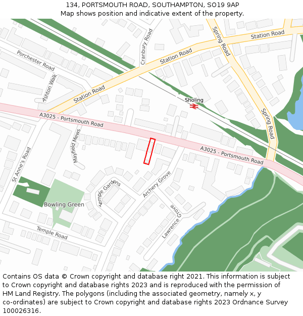 134, PORTSMOUTH ROAD, SOUTHAMPTON, SO19 9AP: Location map and indicative extent of plot