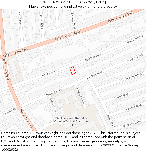 134, READS AVENUE, BLACKPOOL, FY1 4JJ: Location map and indicative extent of plot