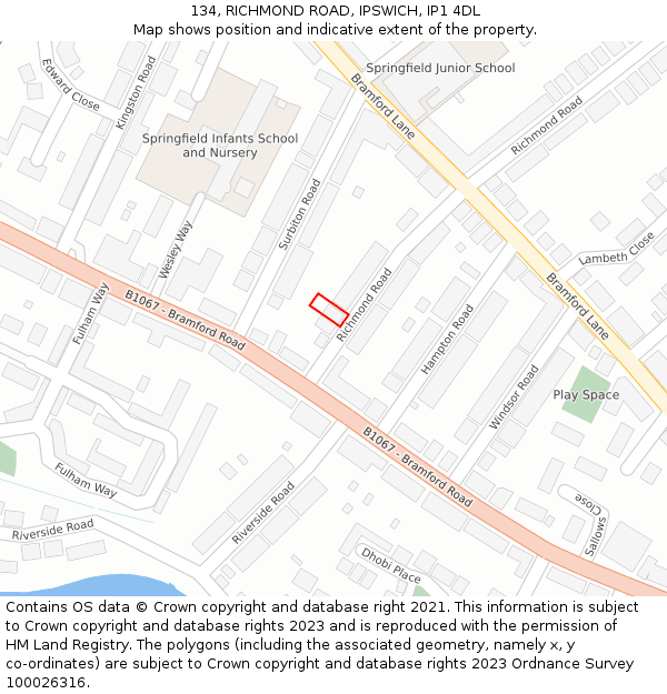 134, RICHMOND ROAD, IPSWICH, IP1 4DL: Location map and indicative extent of plot