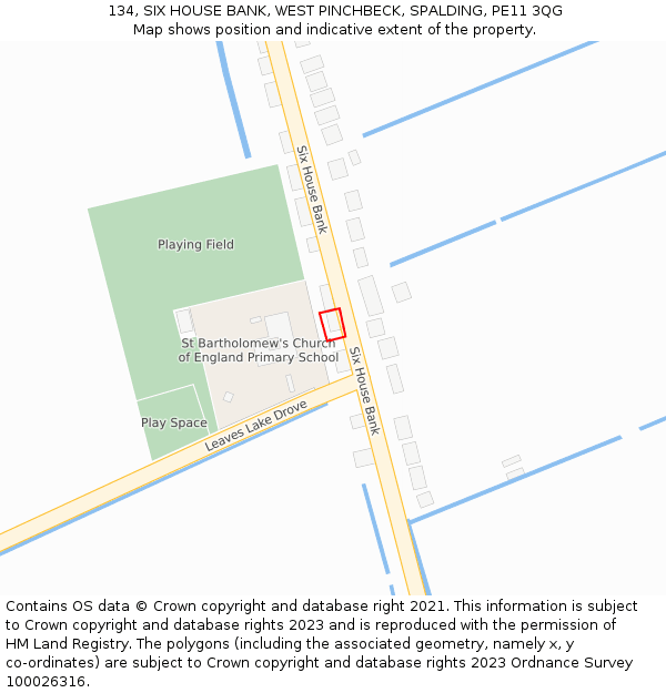 134, SIX HOUSE BANK, WEST PINCHBECK, SPALDING, PE11 3QG: Location map and indicative extent of plot