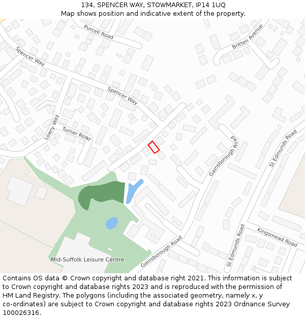 134, SPENCER WAY, STOWMARKET, IP14 1UQ: Location map and indicative extent of plot