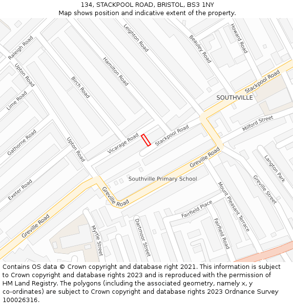 134, STACKPOOL ROAD, BRISTOL, BS3 1NY: Location map and indicative extent of plot