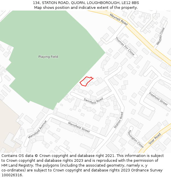 134, STATION ROAD, QUORN, LOUGHBOROUGH, LE12 8BS: Location map and indicative extent of plot