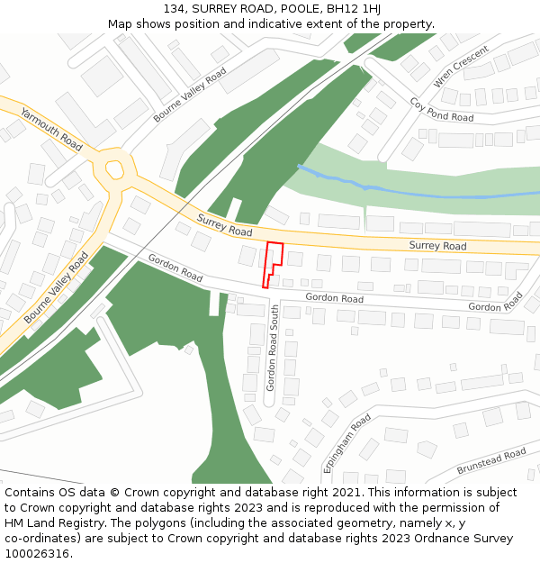 134, SURREY ROAD, POOLE, BH12 1HJ: Location map and indicative extent of plot