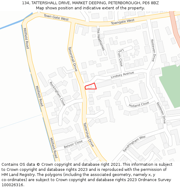 134, TATTERSHALL DRIVE, MARKET DEEPING, PETERBOROUGH, PE6 8BZ: Location map and indicative extent of plot