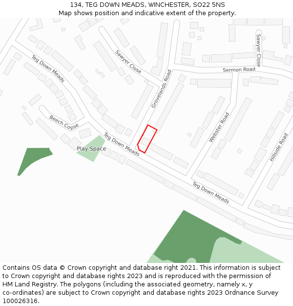 134, TEG DOWN MEADS, WINCHESTER, SO22 5NS: Location map and indicative extent of plot