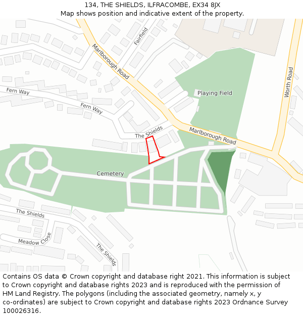 134, THE SHIELDS, ILFRACOMBE, EX34 8JX: Location map and indicative extent of plot