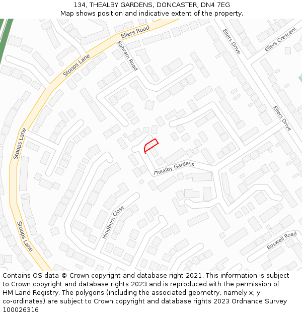 134, THEALBY GARDENS, DONCASTER, DN4 7EG: Location map and indicative extent of plot