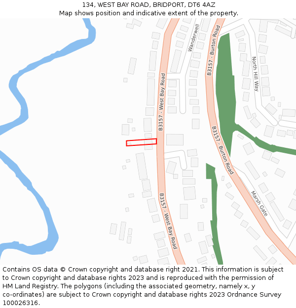 134, WEST BAY ROAD, BRIDPORT, DT6 4AZ: Location map and indicative extent of plot