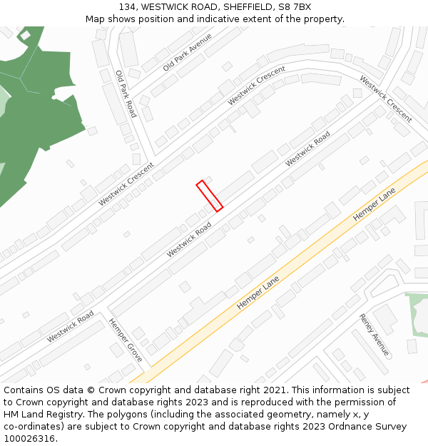 134, WESTWICK ROAD, SHEFFIELD, S8 7BX: Location map and indicative extent of plot