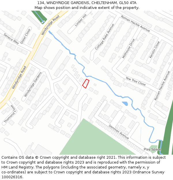 134, WINDYRIDGE GARDENS, CHELTENHAM, GL50 4TA: Location map and indicative extent of plot