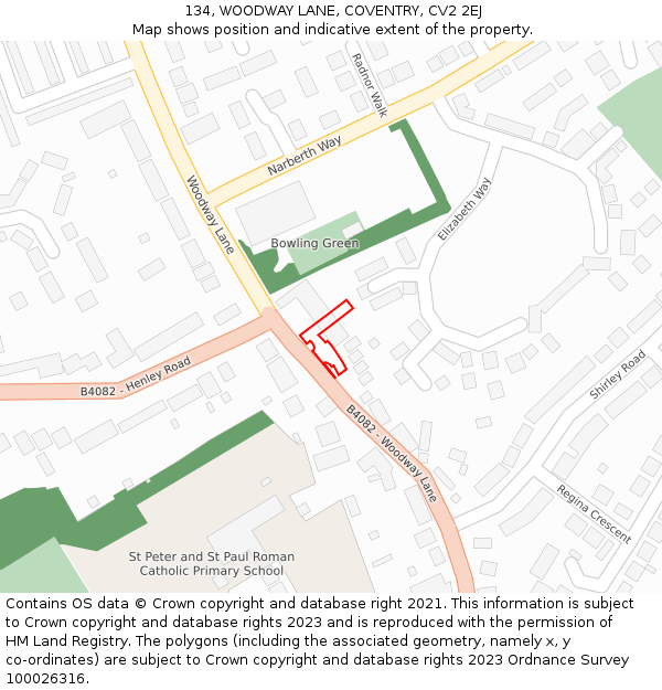 134, WOODWAY LANE, COVENTRY, CV2 2EJ: Location map and indicative extent of plot