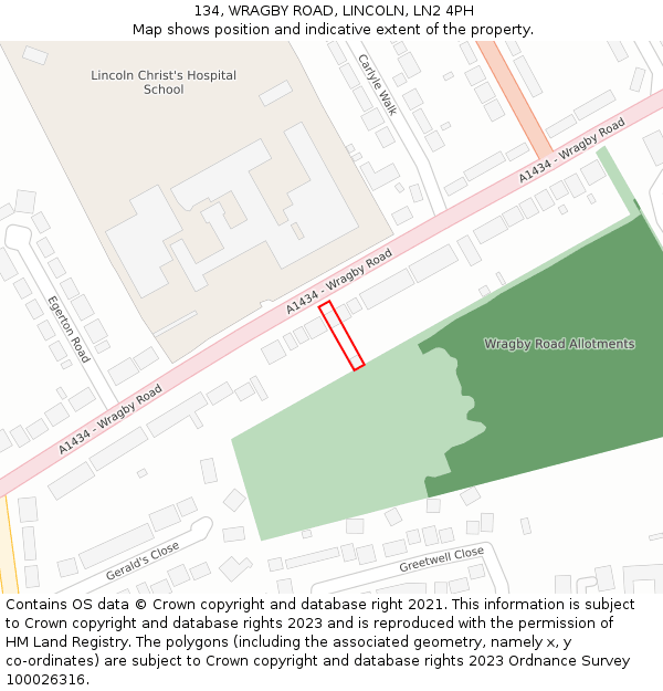 134, WRAGBY ROAD, LINCOLN, LN2 4PH: Location map and indicative extent of plot