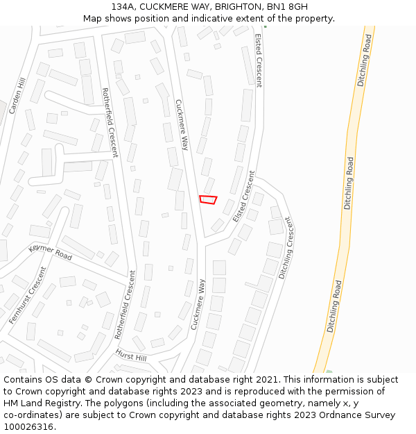 134A, CUCKMERE WAY, BRIGHTON, BN1 8GH: Location map and indicative extent of plot