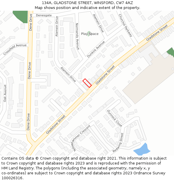 134A, GLADSTONE STREET, WINSFORD, CW7 4AZ: Location map and indicative extent of plot