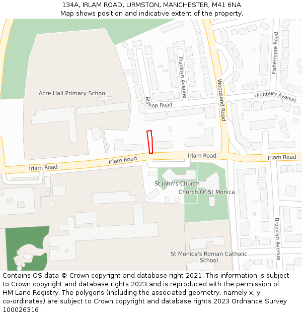 134A, IRLAM ROAD, URMSTON, MANCHESTER, M41 6NA: Location map and indicative extent of plot