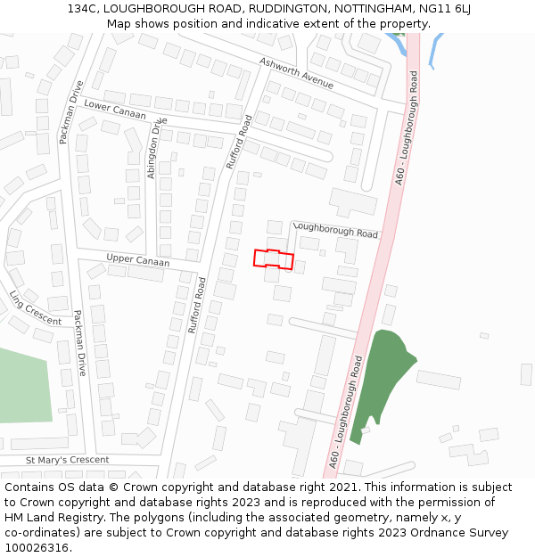 134C, LOUGHBOROUGH ROAD, RUDDINGTON, NOTTINGHAM, NG11 6LJ: Location map and indicative extent of plot