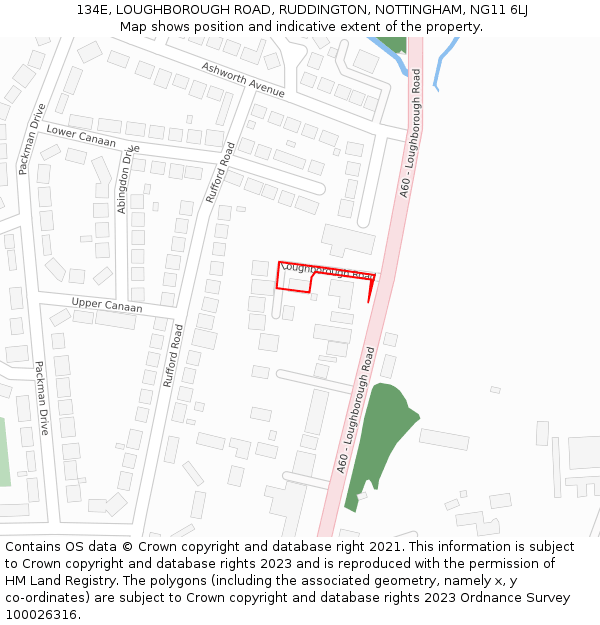 134E, LOUGHBOROUGH ROAD, RUDDINGTON, NOTTINGHAM, NG11 6LJ: Location map and indicative extent of plot