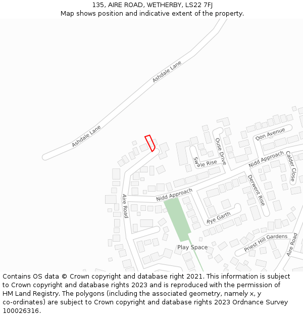 135, AIRE ROAD, WETHERBY, LS22 7FJ: Location map and indicative extent of plot