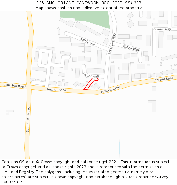 135, ANCHOR LANE, CANEWDON, ROCHFORD, SS4 3PB: Location map and indicative extent of plot