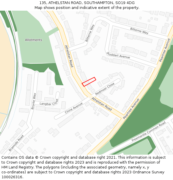 135, ATHELSTAN ROAD, SOUTHAMPTON, SO19 4DG: Location map and indicative extent of plot