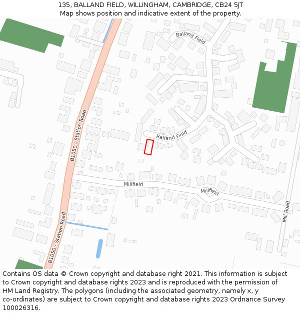 135, BALLAND FIELD, WILLINGHAM, CAMBRIDGE, CB24 5JT: Location map and indicative extent of plot