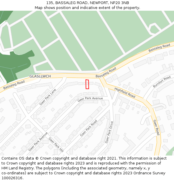 135, BASSALEG ROAD, NEWPORT, NP20 3NB: Location map and indicative extent of plot
