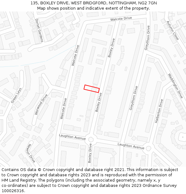 135, BOXLEY DRIVE, WEST BRIDGFORD, NOTTINGHAM, NG2 7GN: Location map and indicative extent of plot