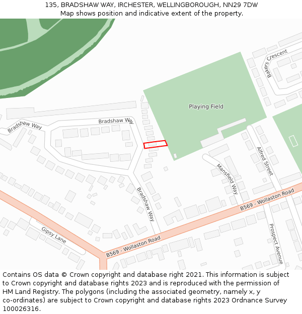 135, BRADSHAW WAY, IRCHESTER, WELLINGBOROUGH, NN29 7DW: Location map and indicative extent of plot