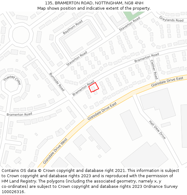 135, BRAMERTON ROAD, NOTTINGHAM, NG8 4NH: Location map and indicative extent of plot