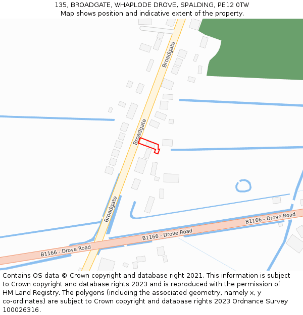 135, BROADGATE, WHAPLODE DROVE, SPALDING, PE12 0TW: Location map and indicative extent of plot
