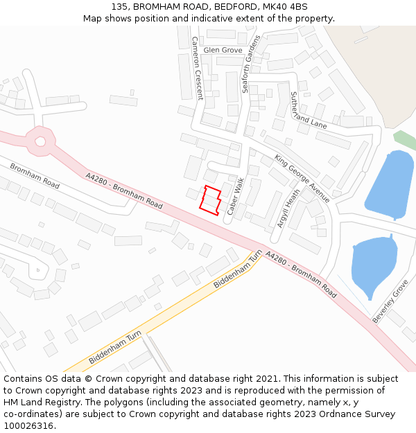 135, BROMHAM ROAD, BEDFORD, MK40 4BS: Location map and indicative extent of plot