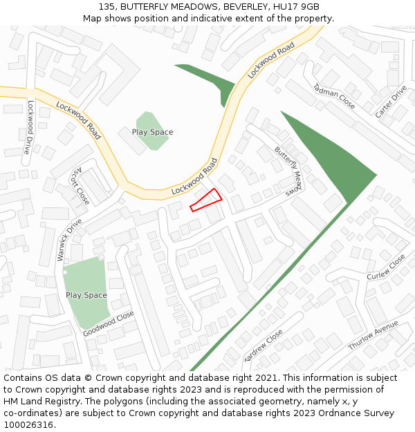 135, BUTTERFLY MEADOWS, BEVERLEY, HU17 9GB: Location map and indicative extent of plot