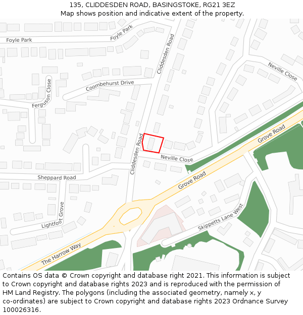 135, CLIDDESDEN ROAD, BASINGSTOKE, RG21 3EZ: Location map and indicative extent of plot