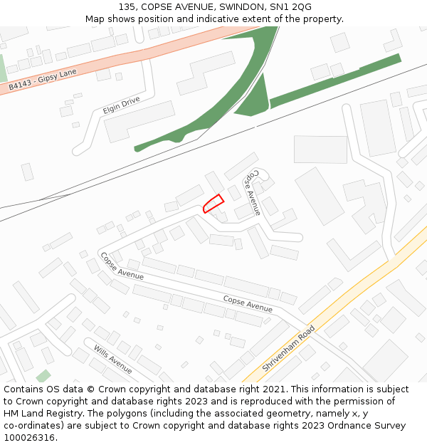 135, COPSE AVENUE, SWINDON, SN1 2QG: Location map and indicative extent of plot